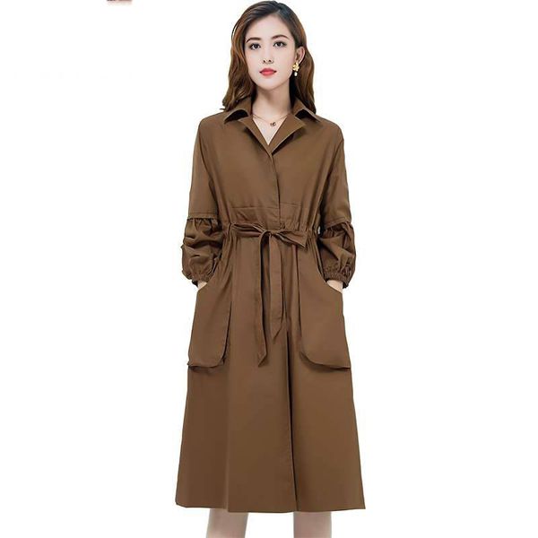 

2019 spring autumn new women's trench coat belt loose windbreaker solid pockets long warm raincoat overcoat clothes big size m19, Tan;black