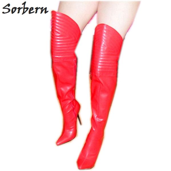 

spiral sharp angle high heel over the knee booties stilettos irregular style mid thigh high boots females shoe metal heels, Black