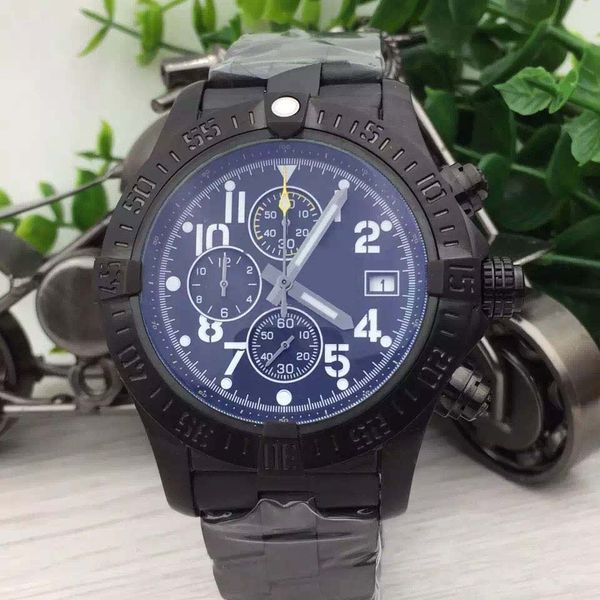 

2019 super avenger ii chronograph quartz movement br mens watches man watch outdoor black dial wristwatches with black stainless steel band, Slivery;brown