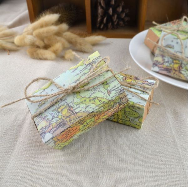 2019 2019 Travel Theme World Map Candy Box Vintage Kraft Wedding