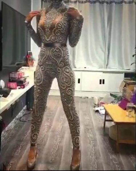 

evening dress jumpsuit long sleeve beaded crystal zipper capped high collar tulle customizable in any size modern 100, Red