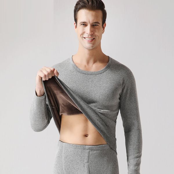 

2019 new thermal underwear mens long johns male autumn winter shirts+pants sets warm thick plus velvet size -xxxl, Gray