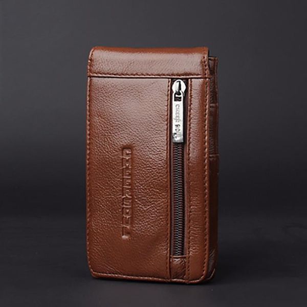 

new fashion genuine leather men casual waist bag hook/belt fanny pack male hip bum purse pouch cell/mobile phone case cover bags