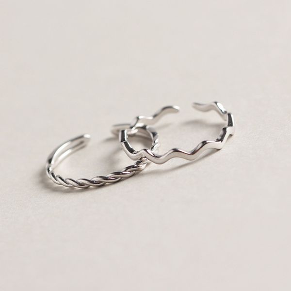 

cluster rings authentic 925 sterling silver simple style open wave and twisted ring korean jewelry for women girls, Golden;silver