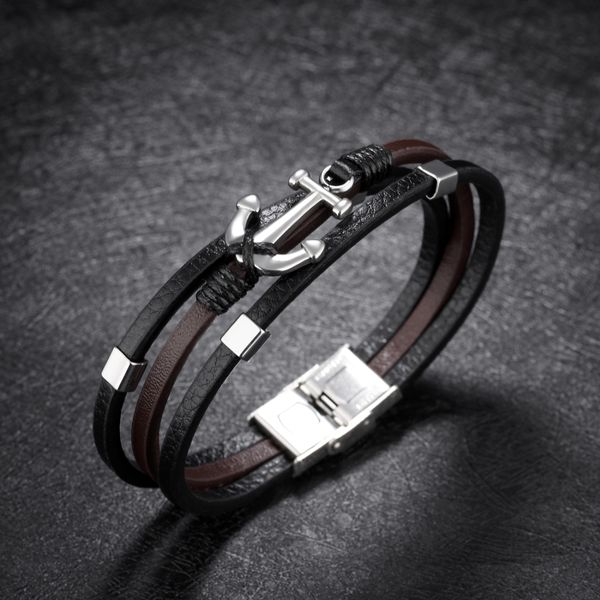 

men bracelets vintage multi-layered tide men's bracelets braided leather bracelet bracelet, Black