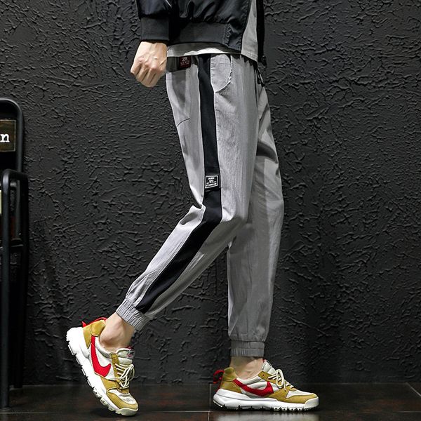 

deft spring new style casual pants men's fashionable ankle banded pants popular brand athletic men loose-fit trousers, White;black