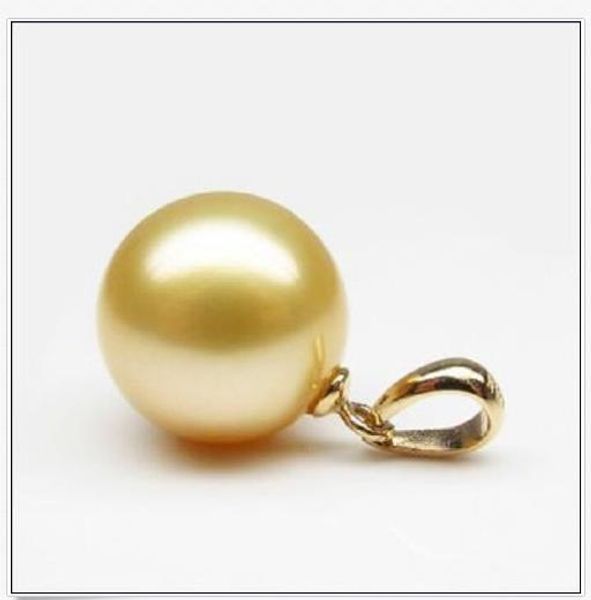 

perfect round 16mm south sea natural golden shell pearl pendant necklace 14k, Silver
