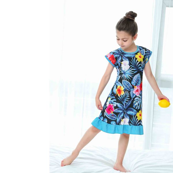 

3d printing girls night wears kids nightgowns children sleepwear kids night dress children clothes floral summer dress pajamas, Blue;red
