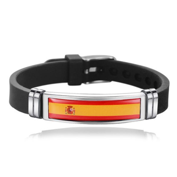 

new spain flag bangles sporty style stainless steel silicone spain country flag bracelets jewellery, Black