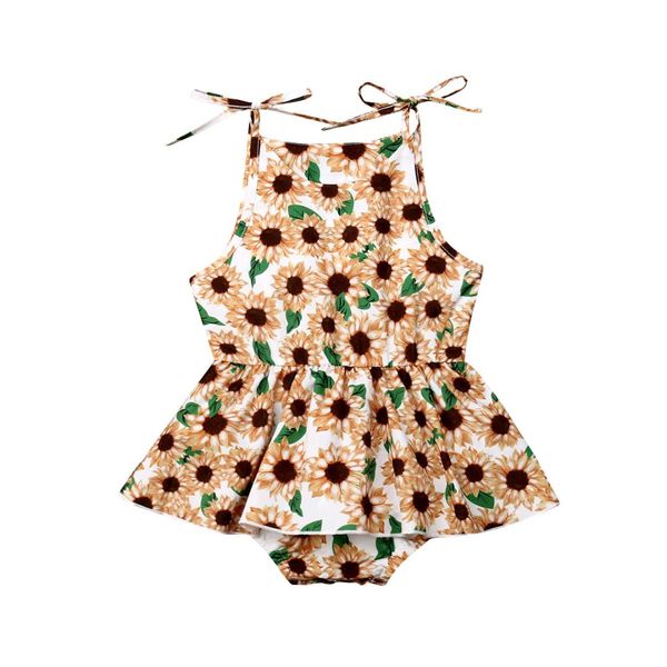 

summer sleeveless newborn baby girl sling bodysuit tutu skirt playsuit outfit 2pcs set sunflower clothes, Blue