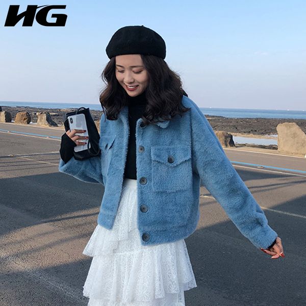 

hg] 2018 зима корея мода новые женщины сплошной цвет однобортный пальто женский отложным воротником полный рукав куртка wbb1003, Black;brown