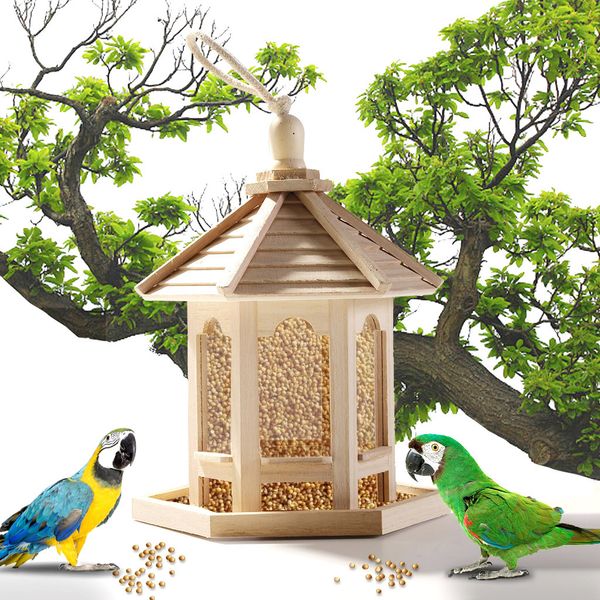 

wooden new wild bird feeder outdoor bird feeders food container hanging gazebo bird feeder for garden decoration 2020