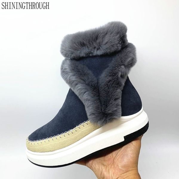 

2019 genuine leather women snow boots winter warm women ankle boots flat platform femal shoes black gray big size 33-43