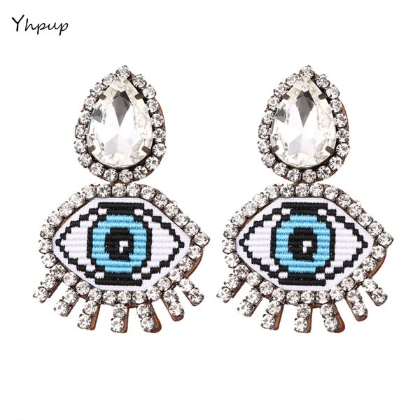 

yhpup fashion cute funny eyes crystal clip earrings women statement anime real leather trendy big night club earrings brincos, Silver