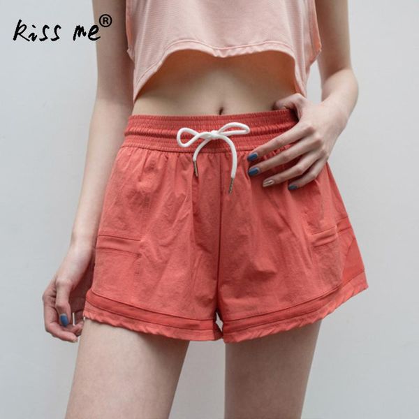 

women yoga shorts anti emptied solid loose sport shorts breathable summer running elastic waist women sports wear, White;red