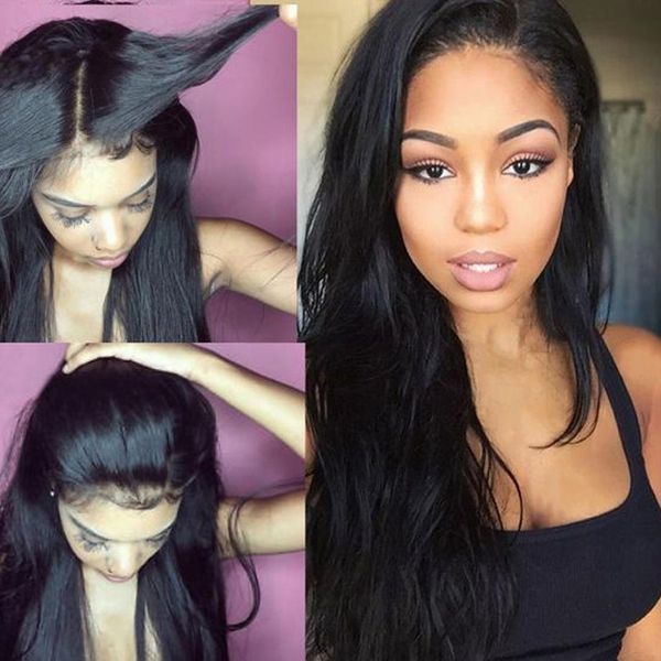 

lace front wig 13*4 lace front pre-plucked with baby non remy wig full human hair wigs, Black