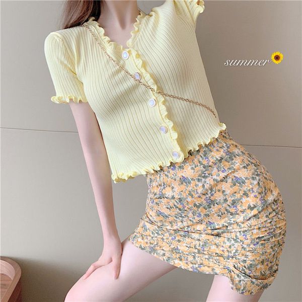 

bella women summer purple two pieces vintage female single breasted knitted shirts +print floral mini skirts sets lady suits, White