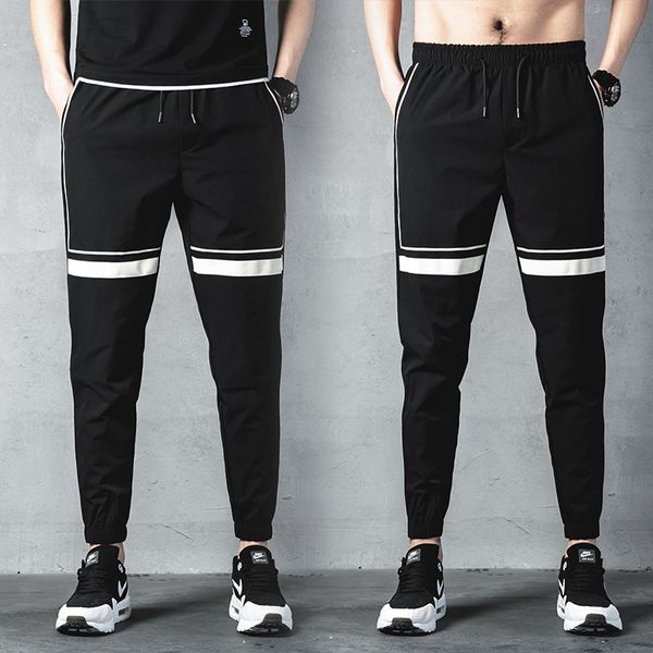 

men's pants male stripe jogging sports casual mens joggers gyms fitness sportswear tracksuit bottoms skinny sweatpants trousers, Black