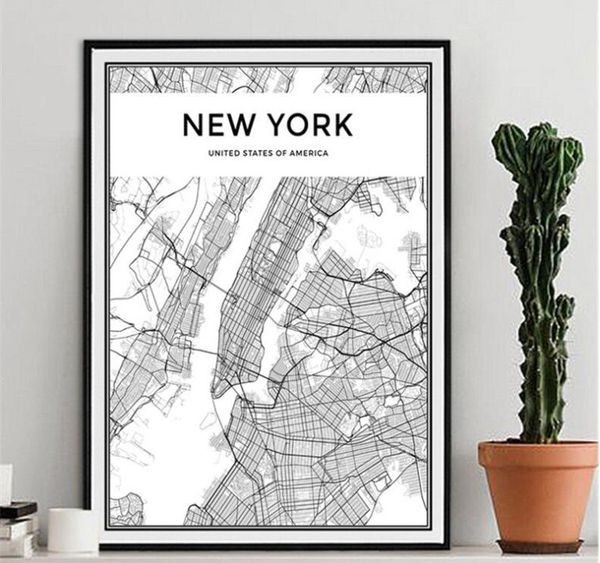 

black white world city map poster nordic living room tokyo hong kong new york milan wall art pictures home decor canvas painting