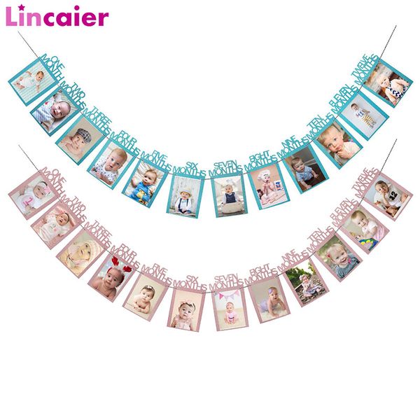 

lincaier first birthday 12 months p frame banner 1st baby boy girl decorations my 1 one year party supplies