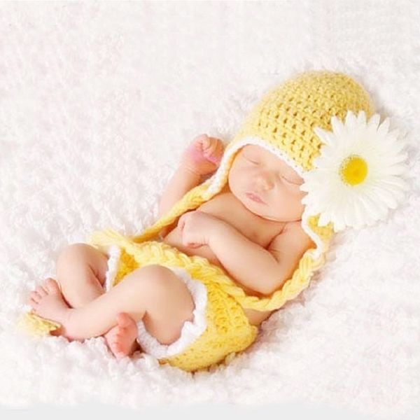 

newborn girl boy pgraphy props tiny baby p shoot crochet daisy hat outfits infant pshooting clothes fotografia props, Yellow