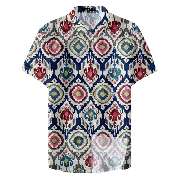 

2019 summer stylish button short sleeves vintage geometric man shirt, White;black