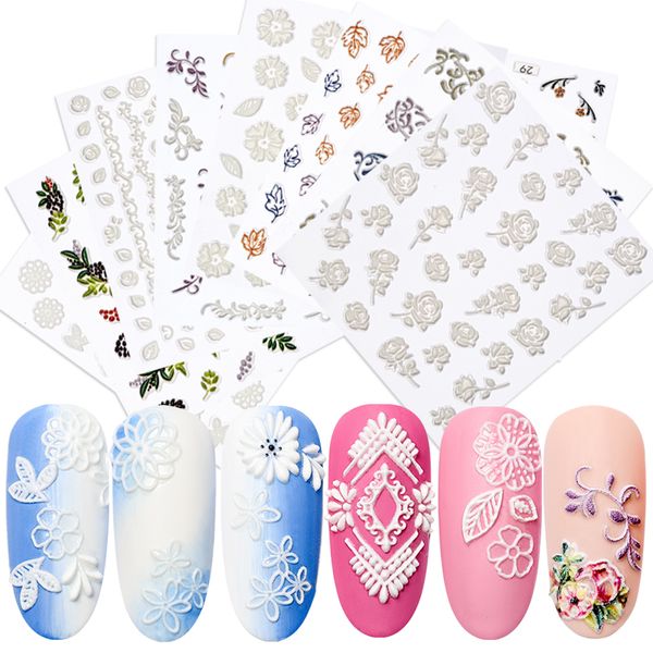 

rban nail 3d engraving flower nail sticker diy decor charms acrylic sticker embossed flower shape decoration tool, Black