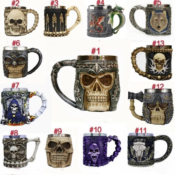 

400-500ml coffee mugs stainless steel wine glasses skull cup water bottle beer mug 13 styles unique style mug dhl ing