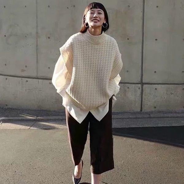 

women turtleneck sleeveless knitted vest ladies vintage knitwear pullovers spring autumn, White;black