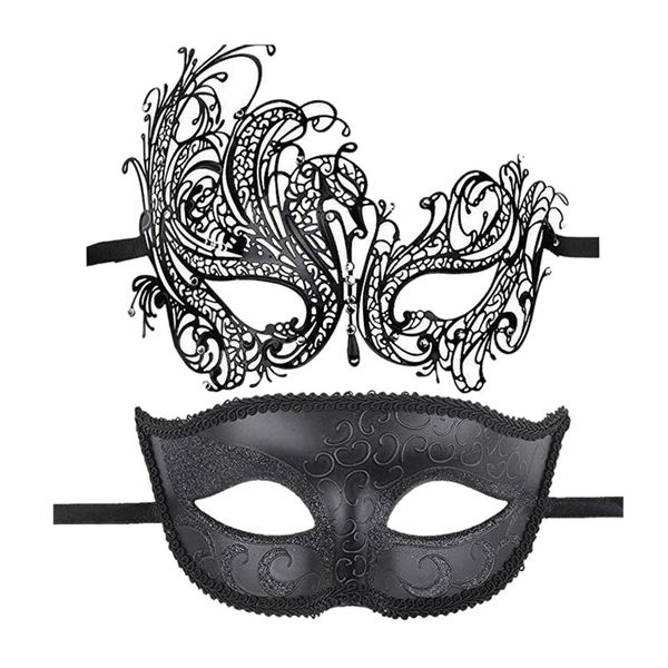 

couple gorgeous venetian masquerade exquisite rhinestone mask party hollow mask black