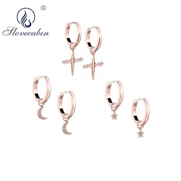

slovecabin 925 sterling silver rose gold loop hoop earring diy moon star cz thick fashion jewellery huggies small hoop earrings, Golden;silver