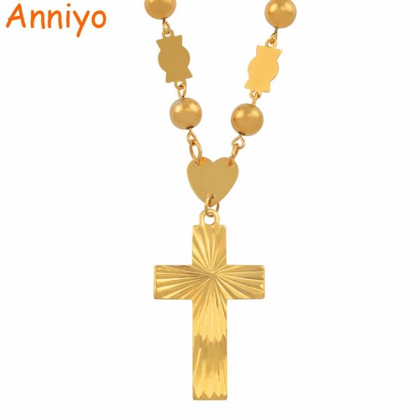 

anniyo marshall necklaces beads chains with cross pendant for women gold color hawaii micronesia islands jewelry gifts #138606, Silver