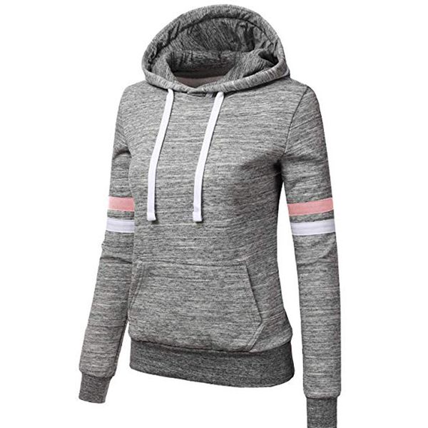 

women sweatshirt sportswear hoodies women autumn spring stripe long sleeve hooded pocket pullover casual sudadera mujer new, Black