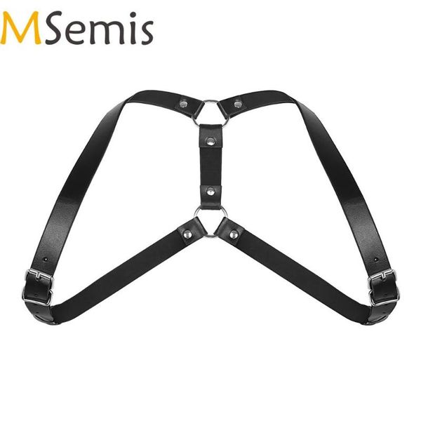 

msemis mens harness белье регулируемое искусственной кожи плеча harness мужчин пояса ремни панк костюм с уплотнительными кольцами пряжки, Red;black