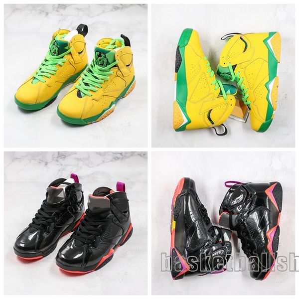 

basketball shoes 7s patent leather halloween chaussures mens 7 yellow green homme men shoes black red scarpe fir