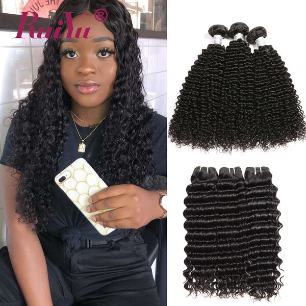 

ruiyu волос перуанского deep wave связка deal 4 связки / lot 100% необработанных человеческих волосы kinky завитого перуанский волос remy пе, Black