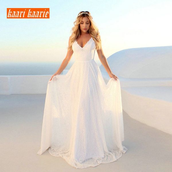 

stylish lace ivory wedding dress 2019 long wedding gowns women party bohemian v-neck backless beach rural bridal dresses, Black