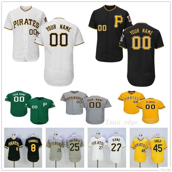 

Custom Pittsburgh #2 Erik Gonzalez 45 Gerrit Cole 6 Starling Marte 8 Willie Stargell Pirates Man Woman Kids Youth Baseball Jerseys