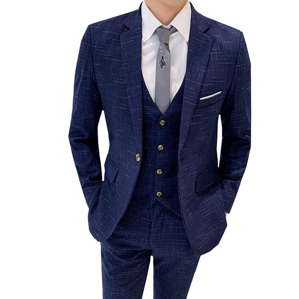 

men slim fit plaid suits 3 piece groom wedding prom suit male business formal tuxedo work wear 3pcs set (blazer+pants+vest, White;black