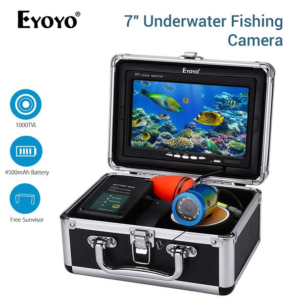 

eyoyo ef07 7"in hd 1000tvl underwater fish finder fishing video camera waterproof ip68 12pcs white led infrared lamp for ice/sea