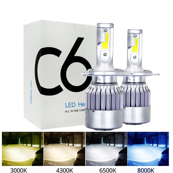 100Pairs H1 carro led farol H3 H4 H7 H11 H13 9006 9007 9005 6000K LED cabeça lâmpada C6 Automóveis Feadlamp