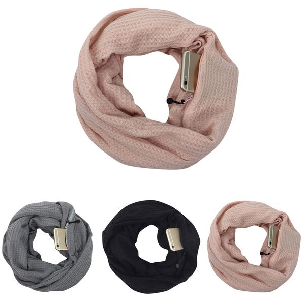 

women fashion wool winter thermal active infinity scarf with zip pocket soft scarves fantastic neckerchief wraps echarpe