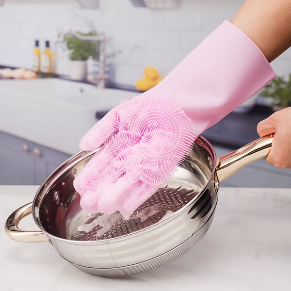 

2pcs silicone cleaning gloves multifunction magic silicone dish washing gloves for kitchen household silicone washing glof