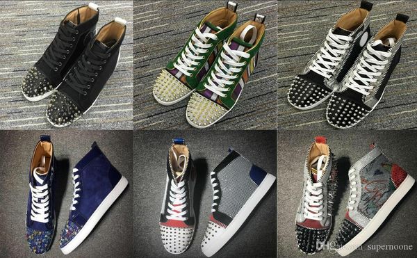 

2019 new designer brand studded spikes flats shoes red bottom shoes for mens women party lovers genuine leather sneakers size 35-45, Black