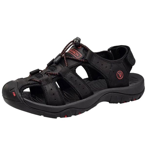 

2020 new summer men's sandals casual beach sports flats shoes leather shoes slipper breathable sandÃ¡lias masculinas dropshipping, Black
