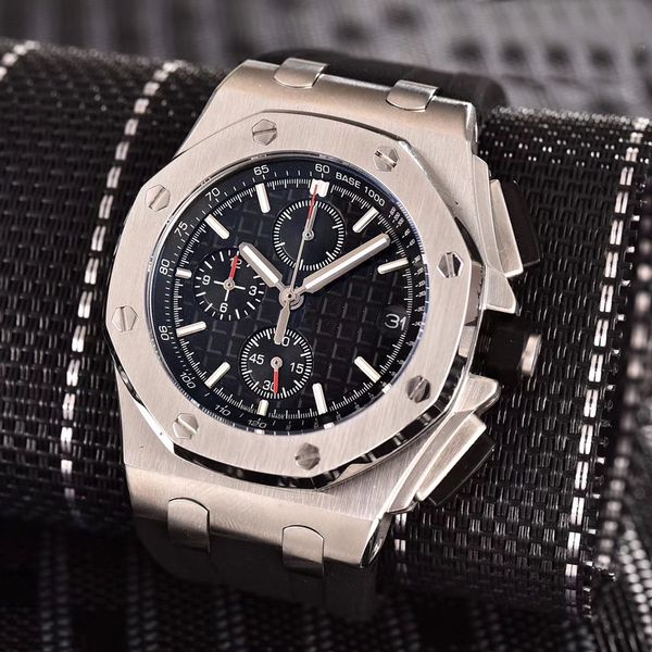 

2019 luxury men's chronograph watch japanese quartz rubber strap sports men mens watch watches wristwatch, Slivery;brown