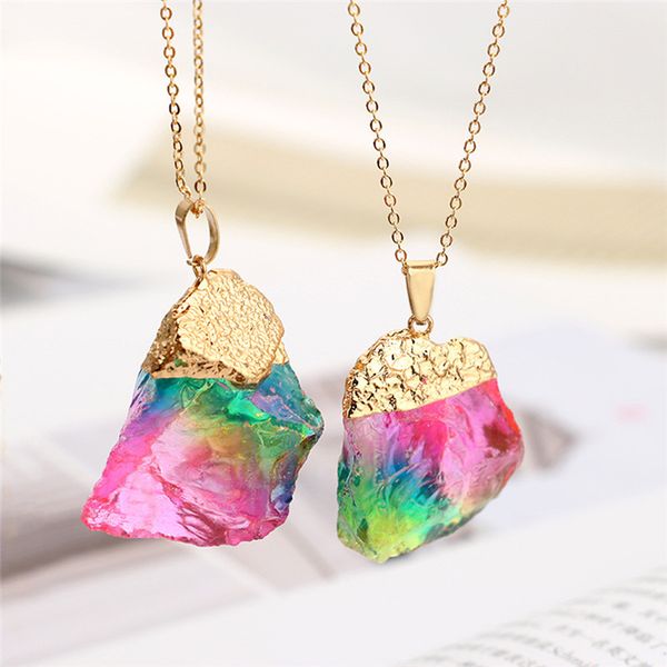 

trendy natural crystal stone necklace quartz pendant irregular necklace, Silver