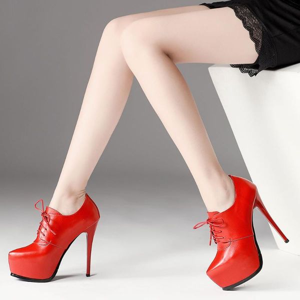 

sarairis new arrivals 2020 genuine leather thin high heels ankle boots woman shoes women lace up platform shoes women boots, Black