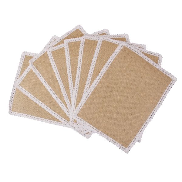 

10pcs hessian burlap table mats w/ lace placemat wedding party decor 30x22cm