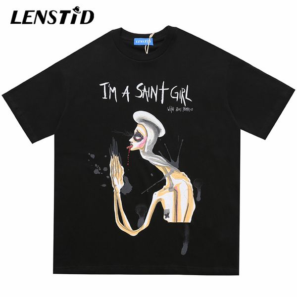 

lenstid men hip hop t shirt the vampire nun print tshirt streetwear harajuku t-shirts 2020 summer short sleeve cotton tees, White;black